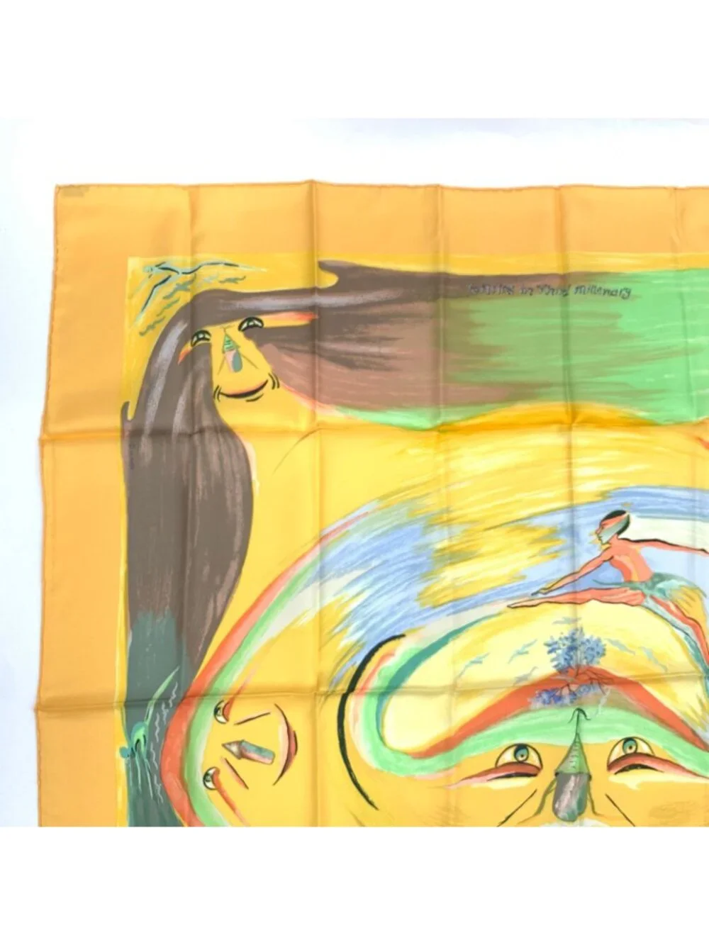 Hermes Carre 90 Smiles in Third Millenary Yellow Multicolor Scarf Silk - Picture 2 of 7
